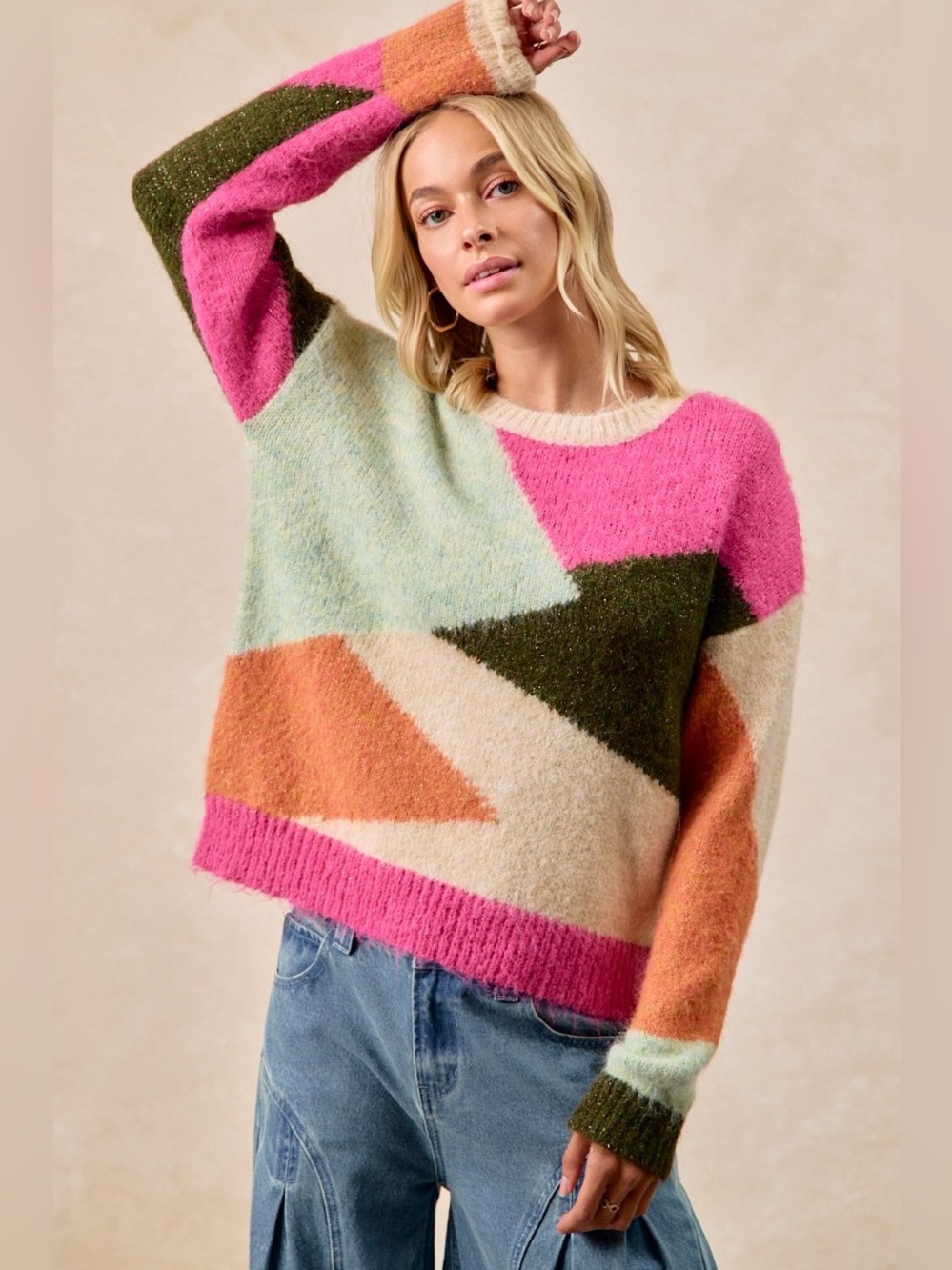 BiBi Multi Color Block Sweater Top